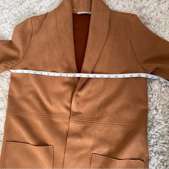 Zara Brown/Camel Faux Suede Longline Coat - Picture 7 of 12